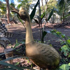 Vintage Life Sized Gold Brass Goose Statue in Like New Condition